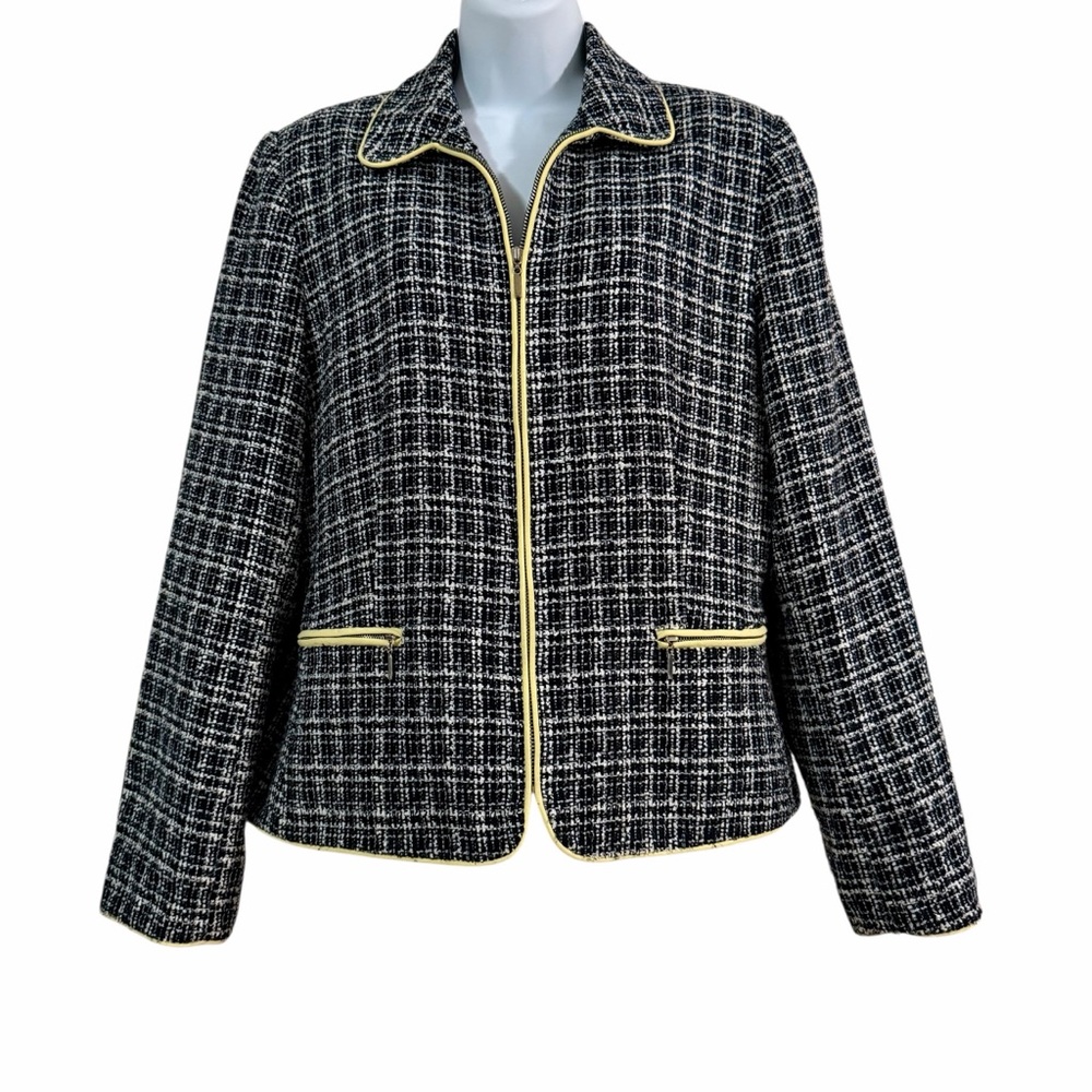 Vtg Bob Mackie Studio Black White Check Tweed Blazer Size 10 Preppy Old Money